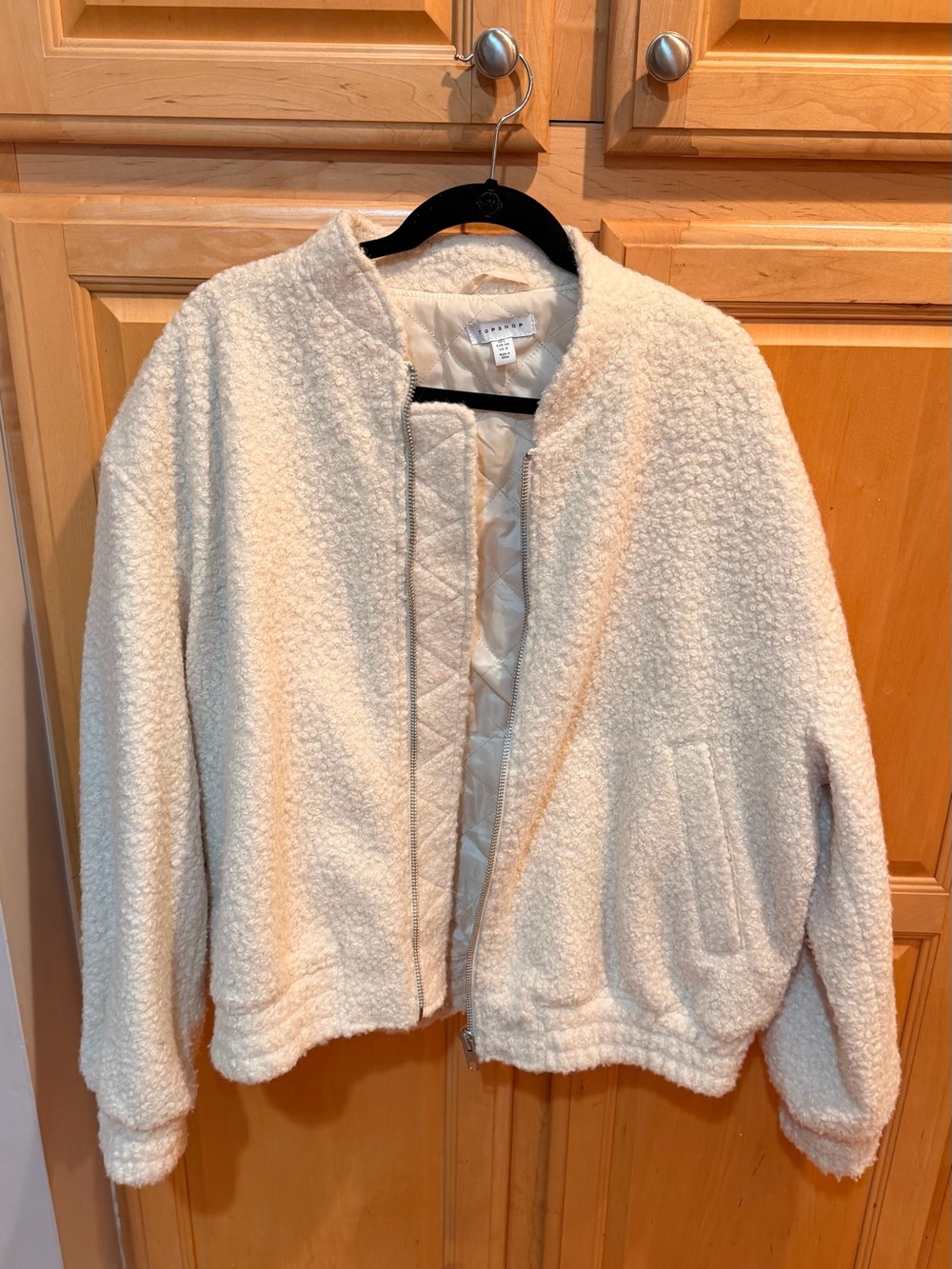 NWOT Topshop Cream Boucle Bomber Jacket